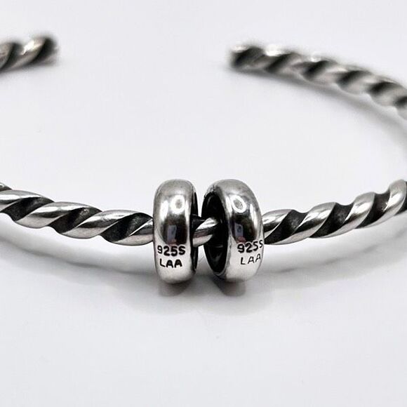 TROLLBEADS Twisted Bangle Bracelet w Two Stoppers Sz XXS LAA 925S NEW w TB Pouch - Picture 2 of 7